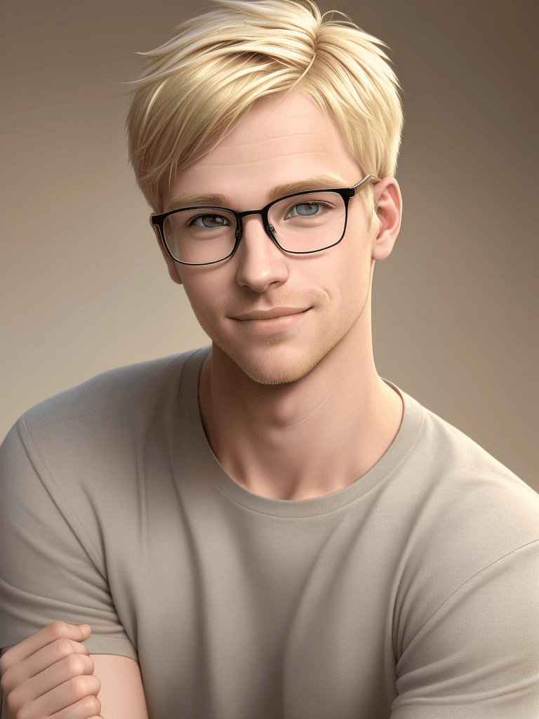 AI generated: high-resolution, one young adult male portrait, casual vibe, in his thirties, short casual blonde ha...