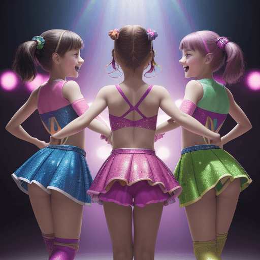 AI generated: High resolution photography of 3 girls between  7 and 14 years old dancing on pop music. wearing col...