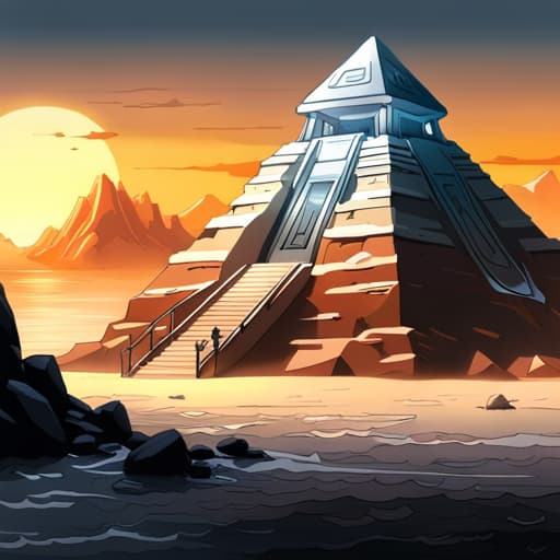 AI generated: a highly detailed epic cinematic concept art an alien pyramid landscape , art station, landscape, co...
