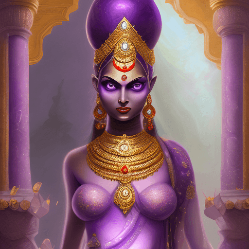 AI generated: commercial fantasy painting in art gallery, in the style of detailed ancient Indian Female Djinn of ...