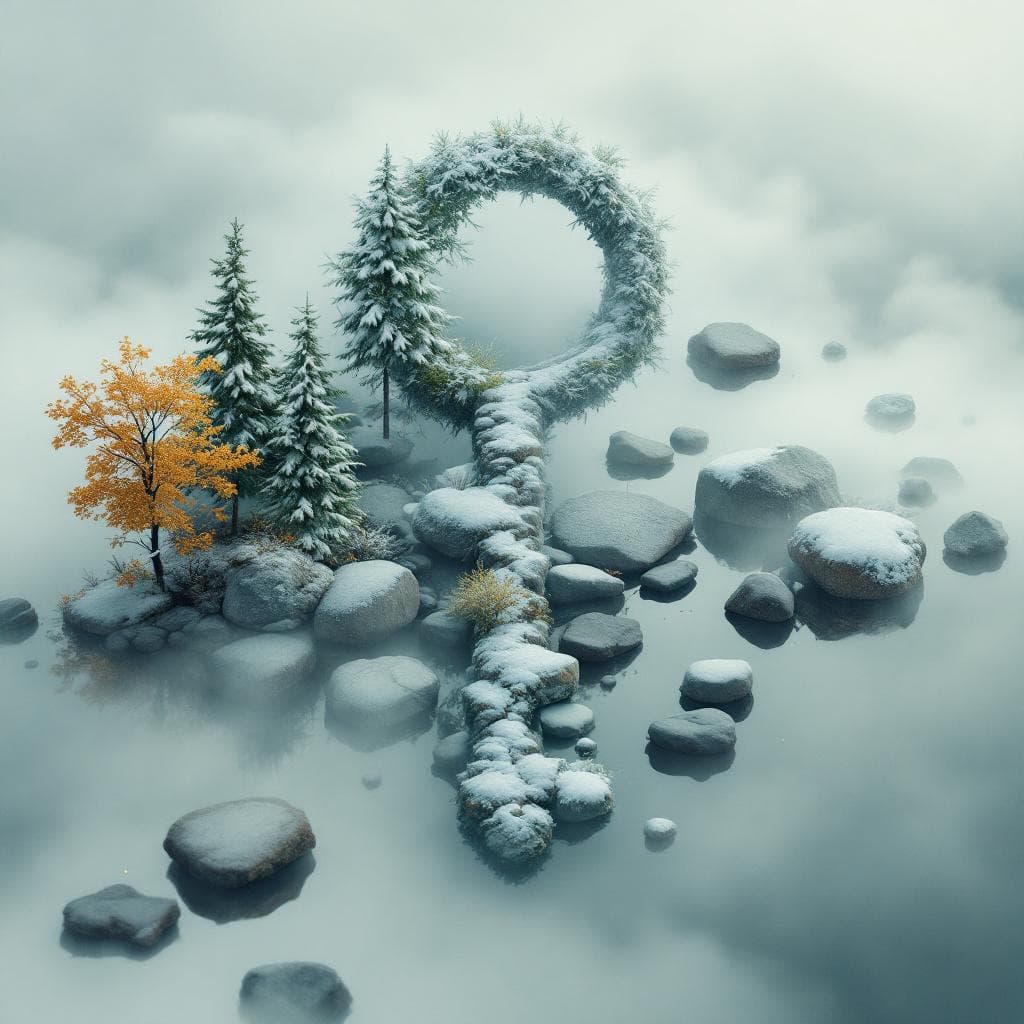AI generated: Create a key made of nature like trees and snow covered stones going through all the seasons like wi...