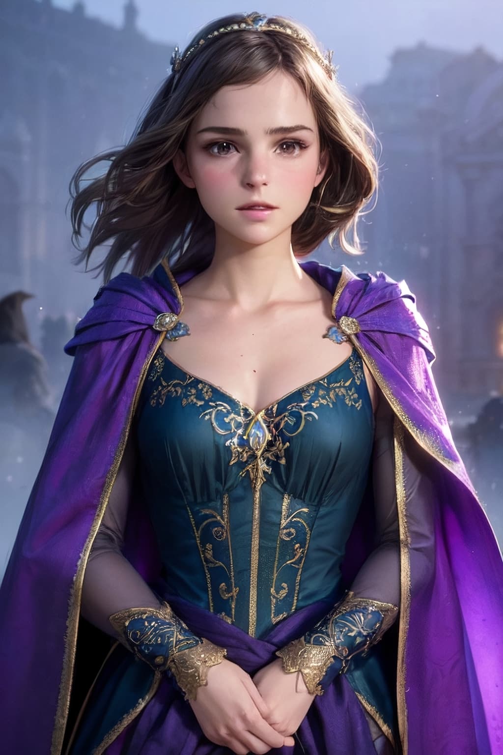 AI generated: Enchanted, 8K, highly detailed, waist body photo taken from front, stunning girl with a serene expre...