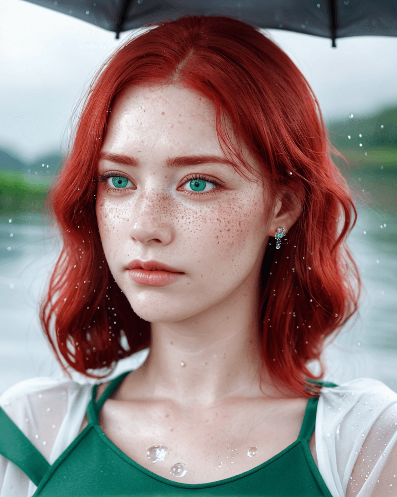 AI generated: A Portrait of a womans face, water droplets on skin. Wet, Extreme fine detail of skin and water. She...