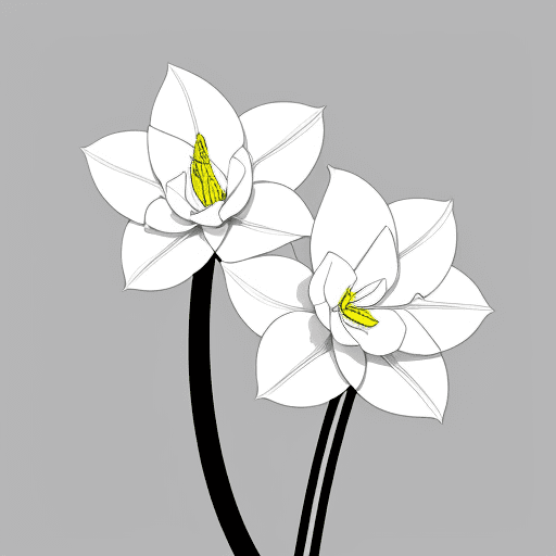 AI generated: Very minimalistic one line art outline drawing of a narcissus with leaves and long stem,  hand drawn...