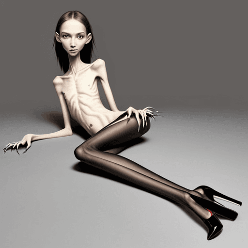 AI generated: lying position of extreme skinny slender girl very skinny slender girl, with long curved claws, skin...