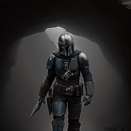 AI generated: mandalorian. in a cave with sculk evre were. dark.
