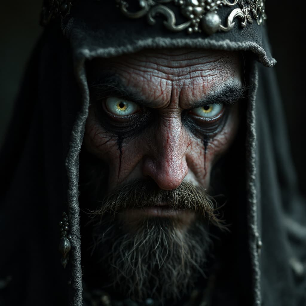 AI generated: hyper-realistic (fabled character tale1:3) from the dark kingdom, with detailed eyes, clothes are in...