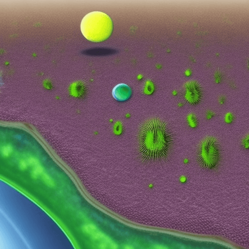 AI generated: strange single-celled organisms, toxic, oxygen-free atmosphere, early land plants, cyanobacteria rel...