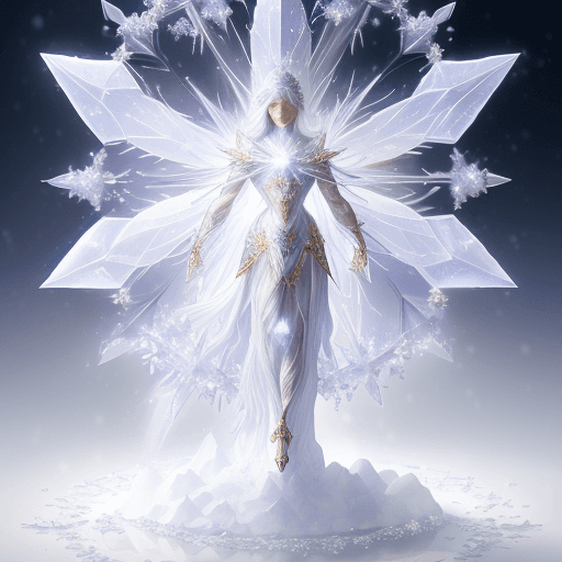 AI generated: Holy light, beautiful spectral white crystal lilac flower, petals shimmering with golden light, back...