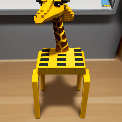 AI generated: a giraffe sit on classroomchair all parts will be created by lego full body