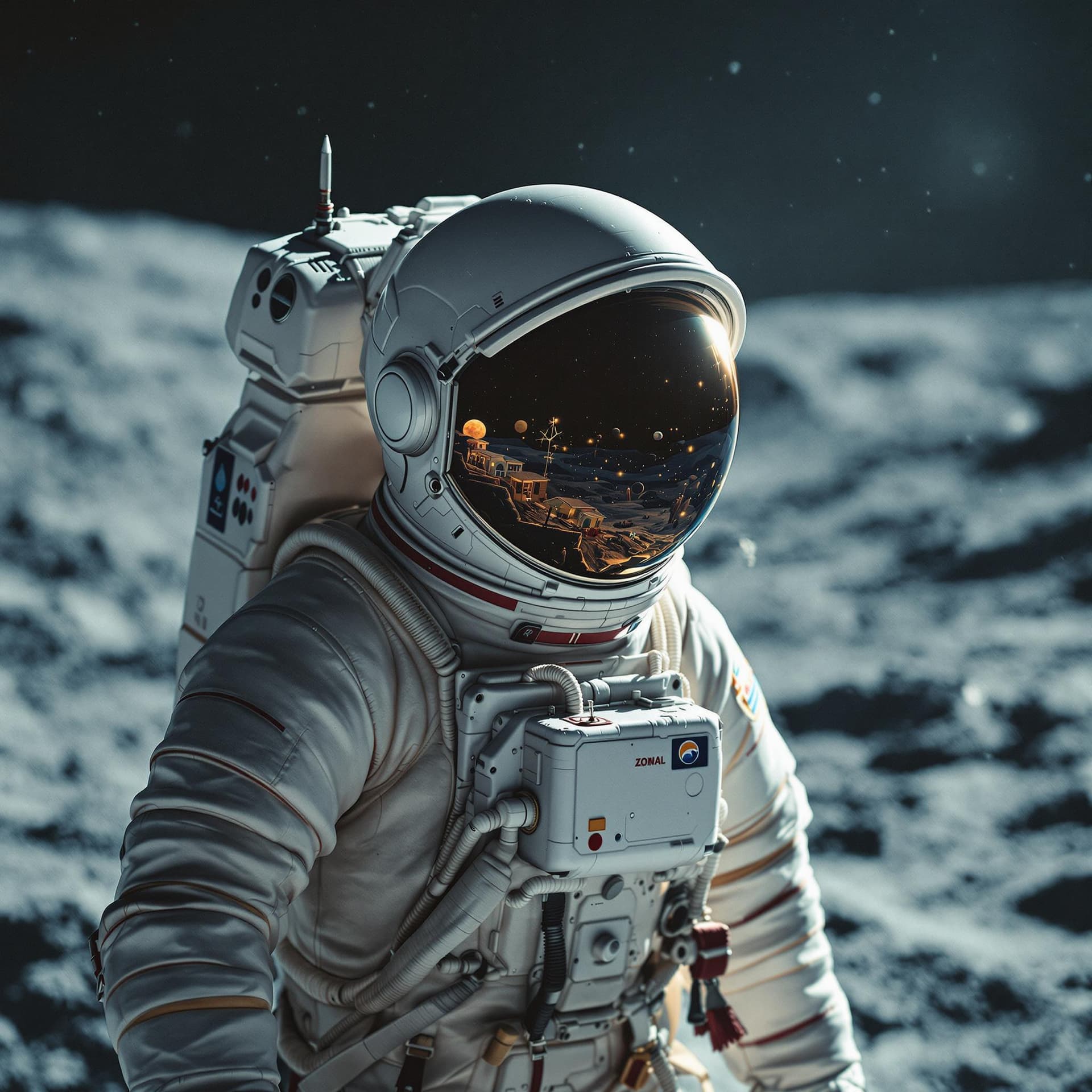 AI generated: Astronaut in the moon, cold color palette, muted colors, very detailed, sharp focus