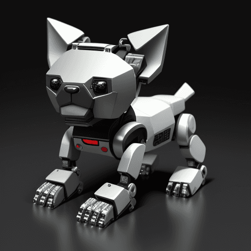 AI generated: perro imaginario,orejas largas,de otra dimencion,robotizado