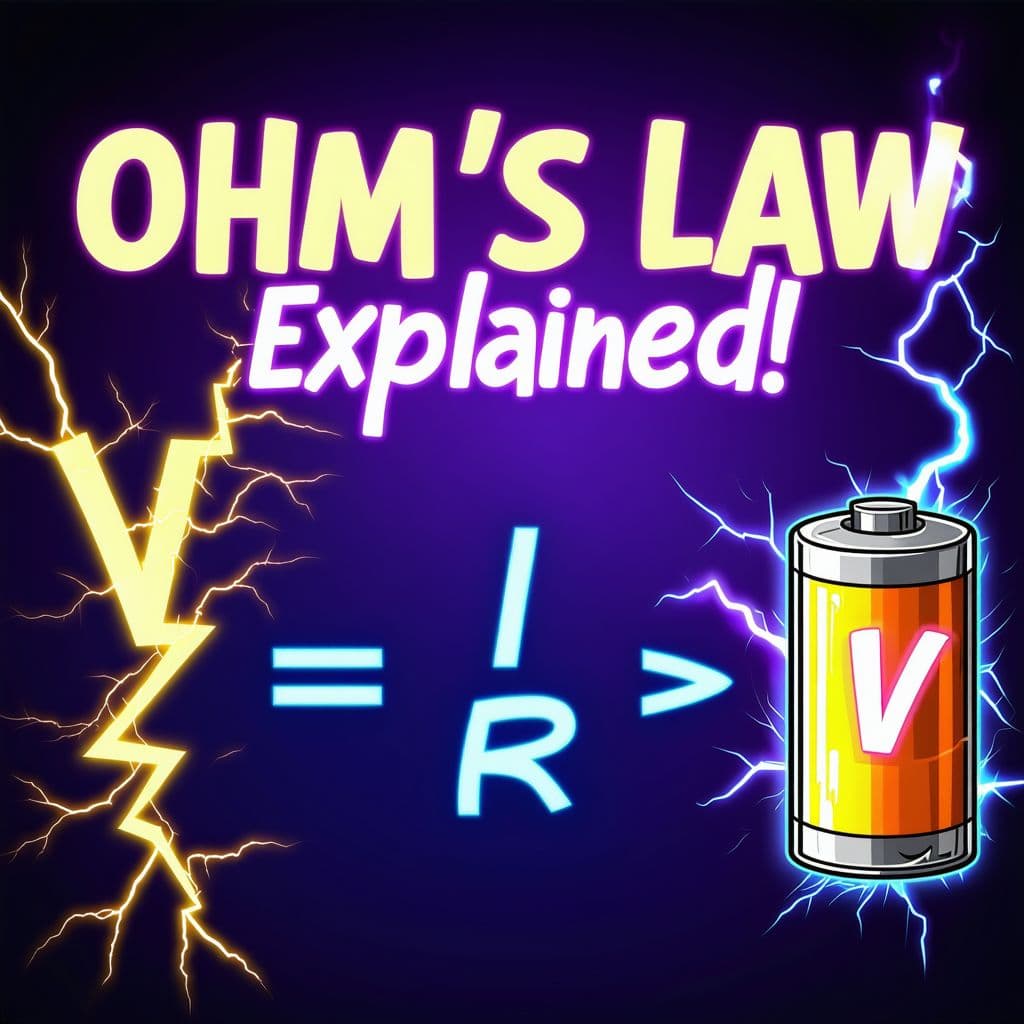AI generated: Ultra-detailed MrBeast-style YouTube thumbnail, explaining Ohm's Law, shocked young male YouTuber in...