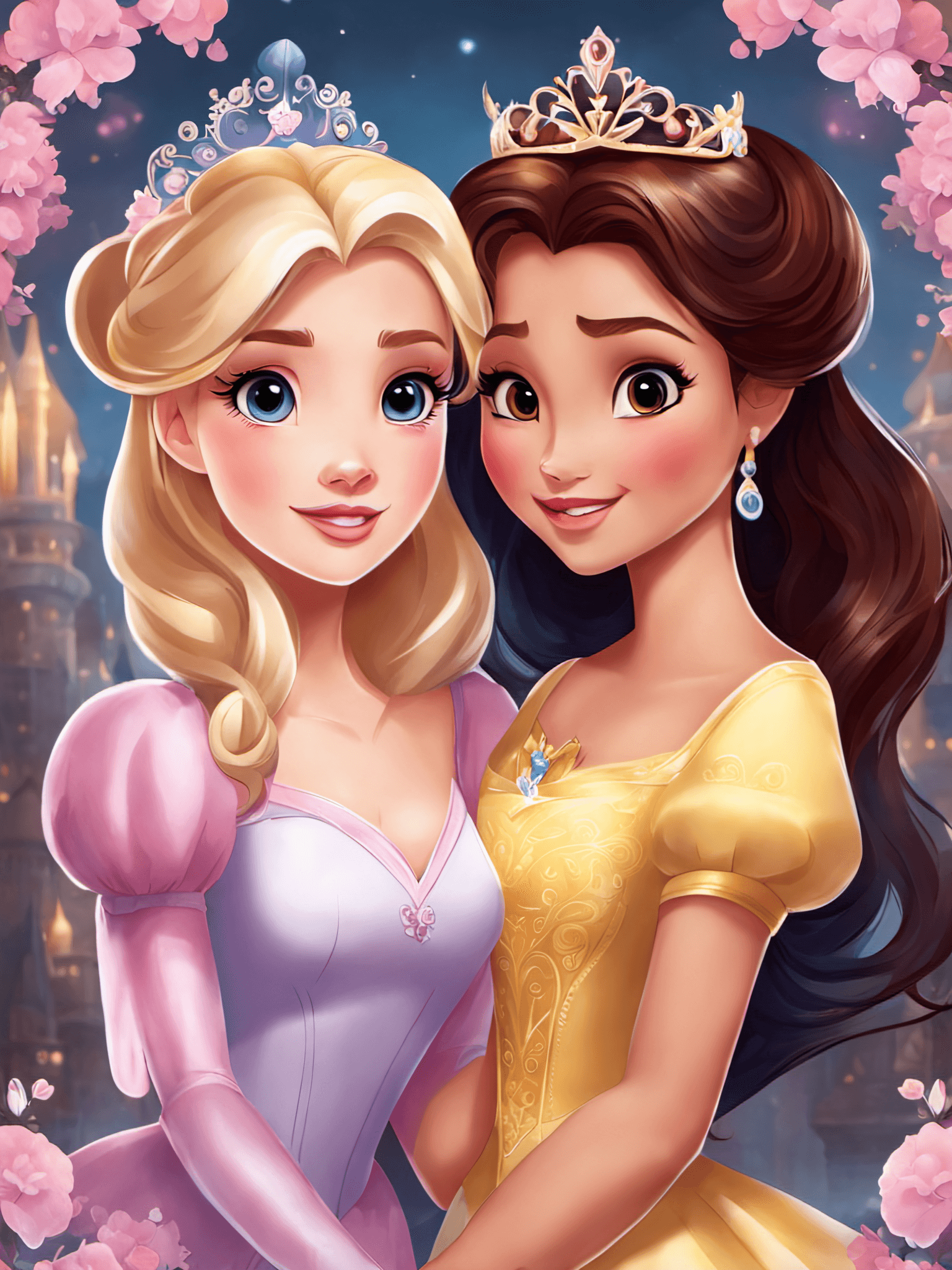AI generated: breathtaking two cute Disney princesses