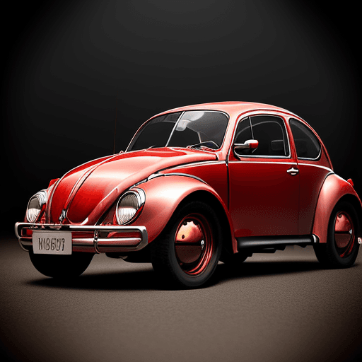 AI generated: General outline of a latest model red volkswagen beetle in steampunk style,  with glowing headlights...