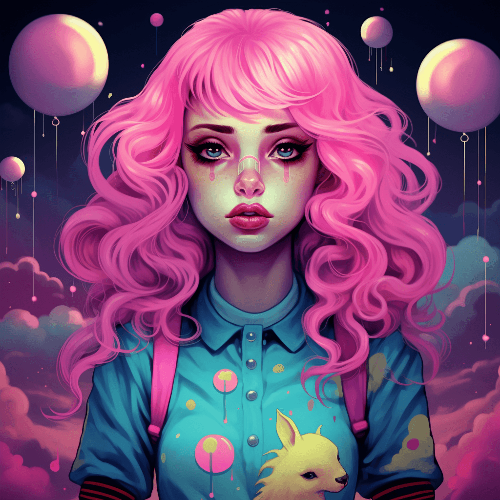AI generated: Pastel goth, Bubble gum princess, Unicorns psychedelic GLow in the dark, In the style of davidchow, ...