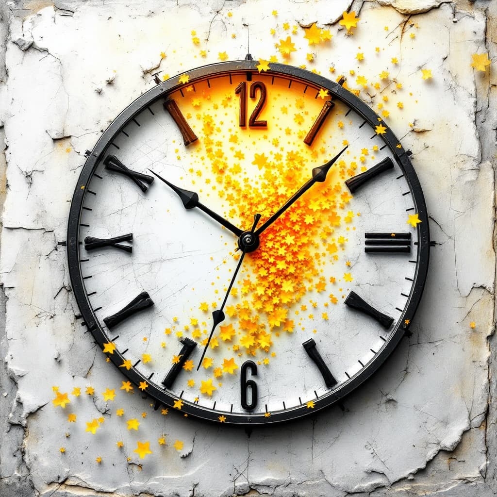 AI generated: A clock where the hands are feet marching forward, creating a continuous path towards a bright futur...