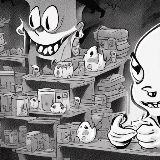 AI generated: scary ghost in 1930's cartoon style, cuphead style, rubber hose animation style
