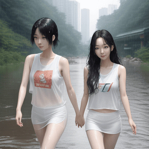 AI generated: 2 young Korean women, kpop idols, 30 years old, naturally beautiful, cute, wearing sleeveless t-shir...