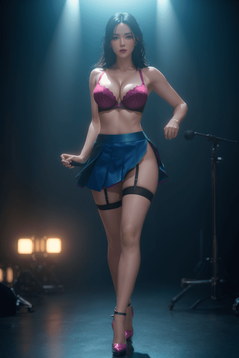AI generated: a photo of irene, ohwx woman, on stage singing, black hair, best quality, beautiful face <lora:irene...