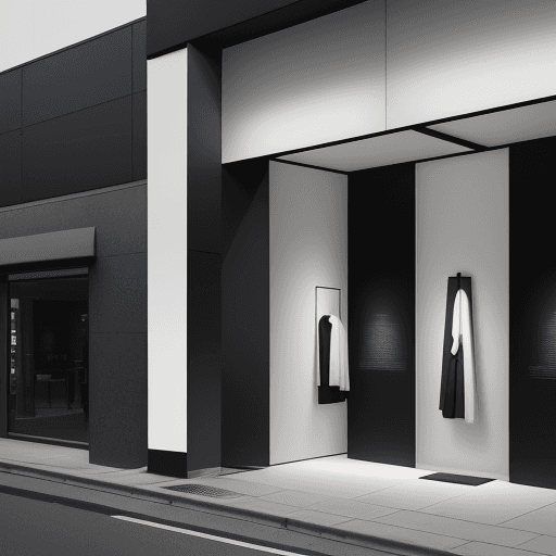 AI generated: minimalist store exterior, at dusk, the architecture should feature clean lines with a sophisticated...
