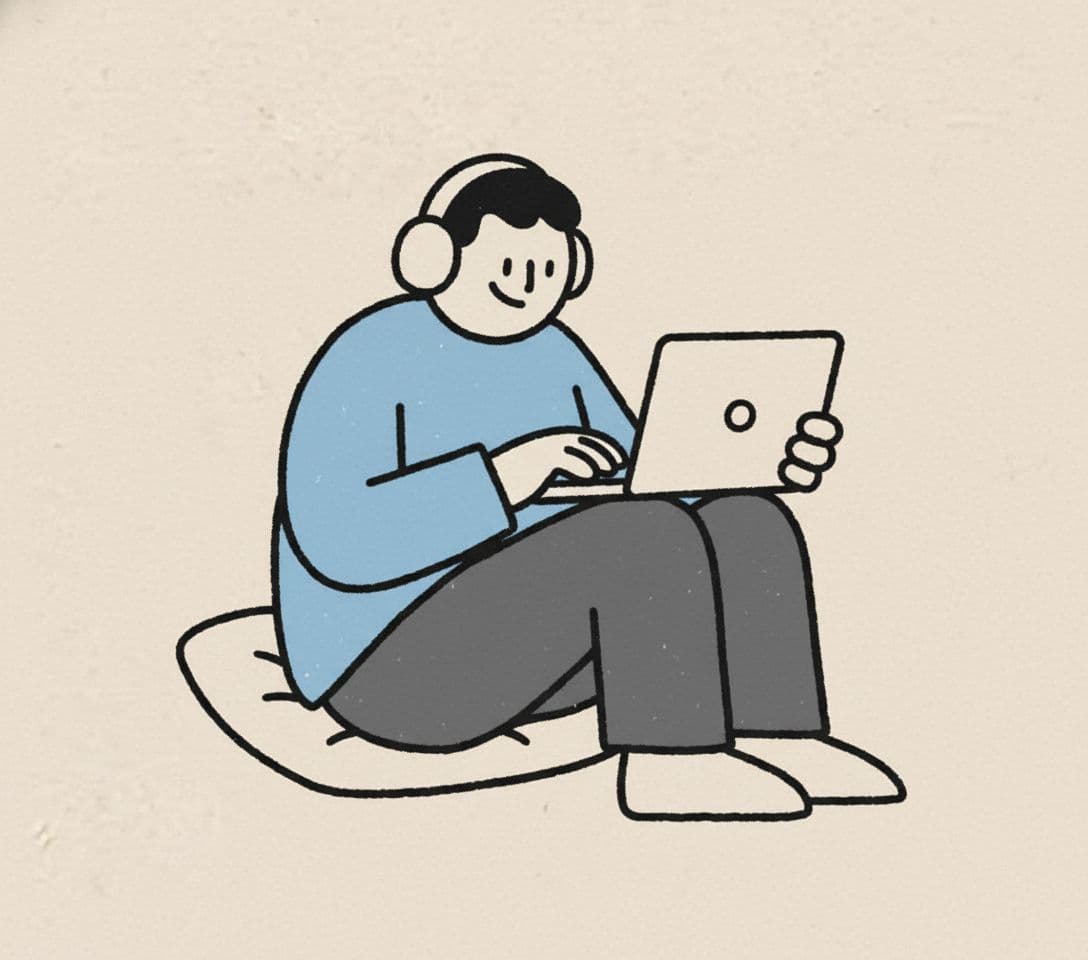 AI generated: create an image of freelancers working using a rough, line, vector, stylized faces. limit to 1 perso...