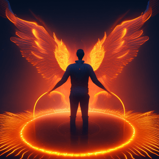 AI generated: God of fire with wings, circle of fire behind subject,mist, Golden Ratio, full body, aesthetic figur...