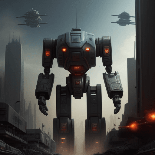 AI generated: Make me a sci-fi city that is curently at war whit robots