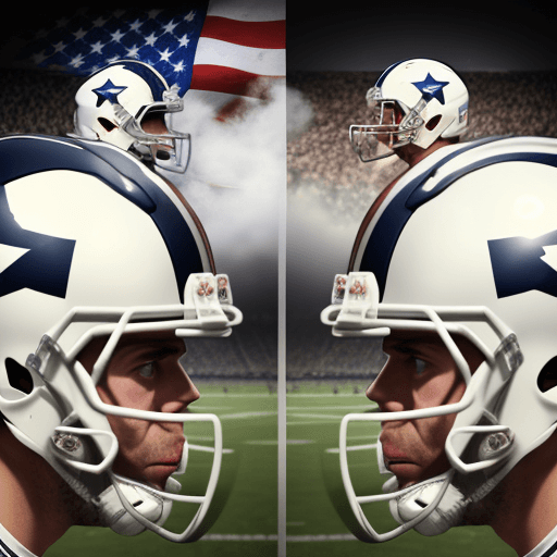 AI generated: panoramic image of American football players, wearing white helmets, looking straight into the camer...