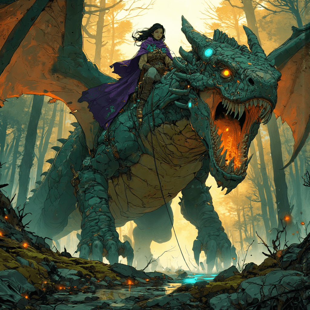 AI generated: A colossal dragon dominates the frame, its shiny black scales shimmering with a sleek, almost liquid...