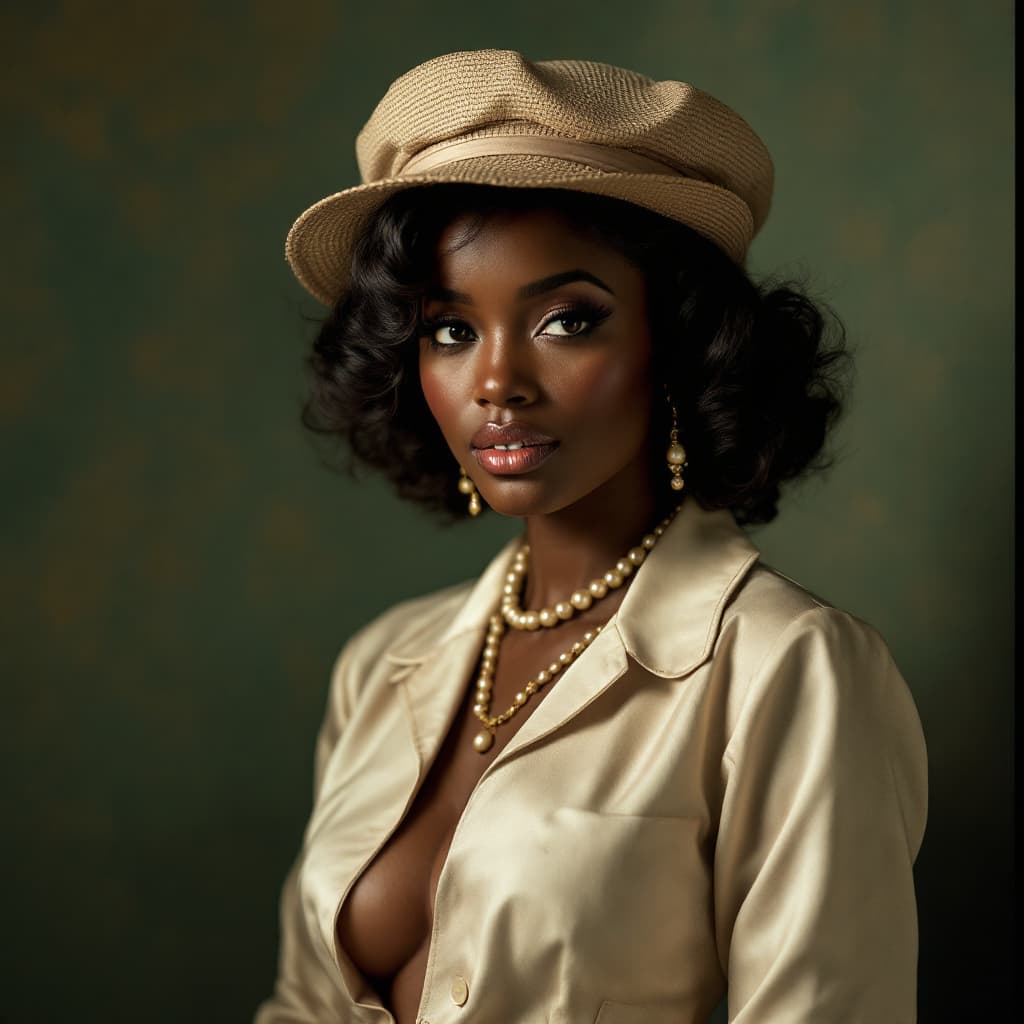 AI generated: Hyper-realistic photo of a BLACK model in vintage clothing, 1950s style, pin-up, retro, classic eleg...