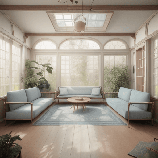 AI generated: High resolution photography interior design, dreamy sunken living room conversation pit, wooden floo...
