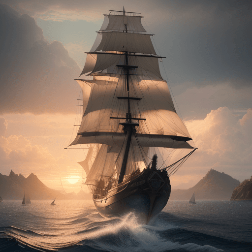 AI generated: Photo of a ultra realistic sailing ship, dramatic light, pale sunrise, cinematic lighting, battered,...