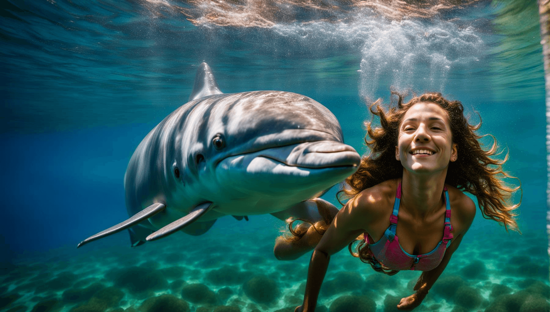 AI generated: underwater, soft light, faded colors, volumetric lighting, long exposure photographic portrait, air ...