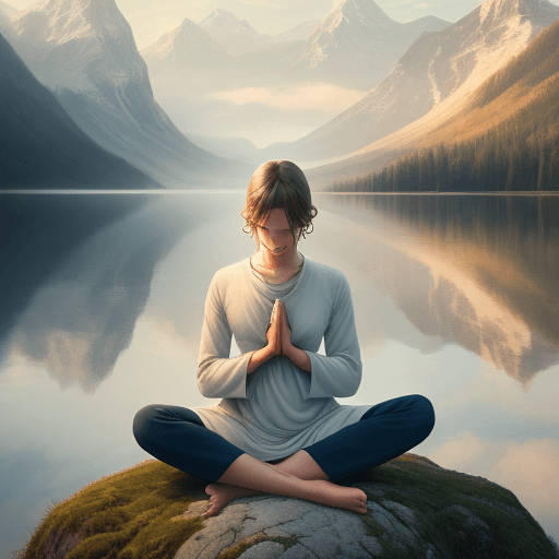AI generated: create an image with the concept of mental self-care, a person meditating or praying in a wonderful ...