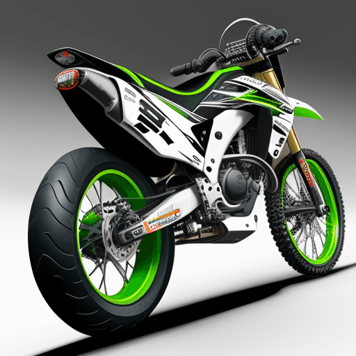 AI generated: Moto sport Racing color White and black with tires Green 