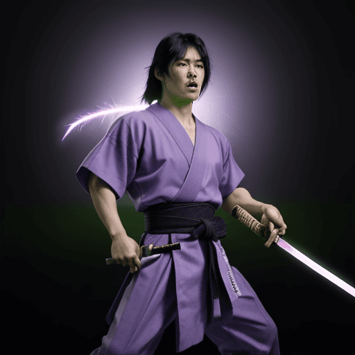 AI generated: Photo of a ultra realistic traditional japanese warrior, standing in jump ready position, aggressivl...