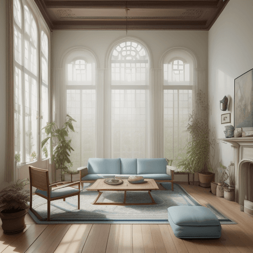 AI generated: High resolution photography interior design, dreamy sunken living room conversation pit, wooden floo...