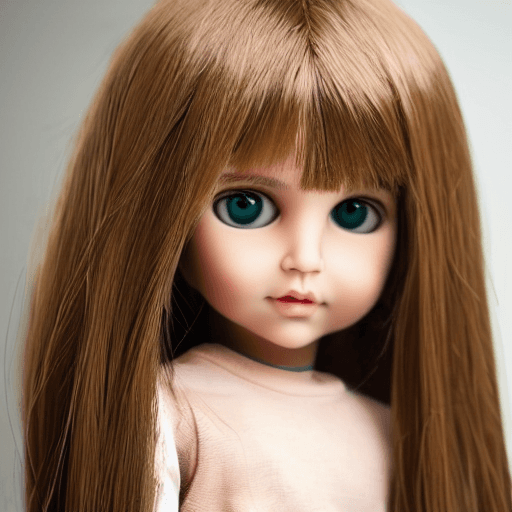 AI generated: beautiful girl with brown hair and green eyes, she has a doll's facial features