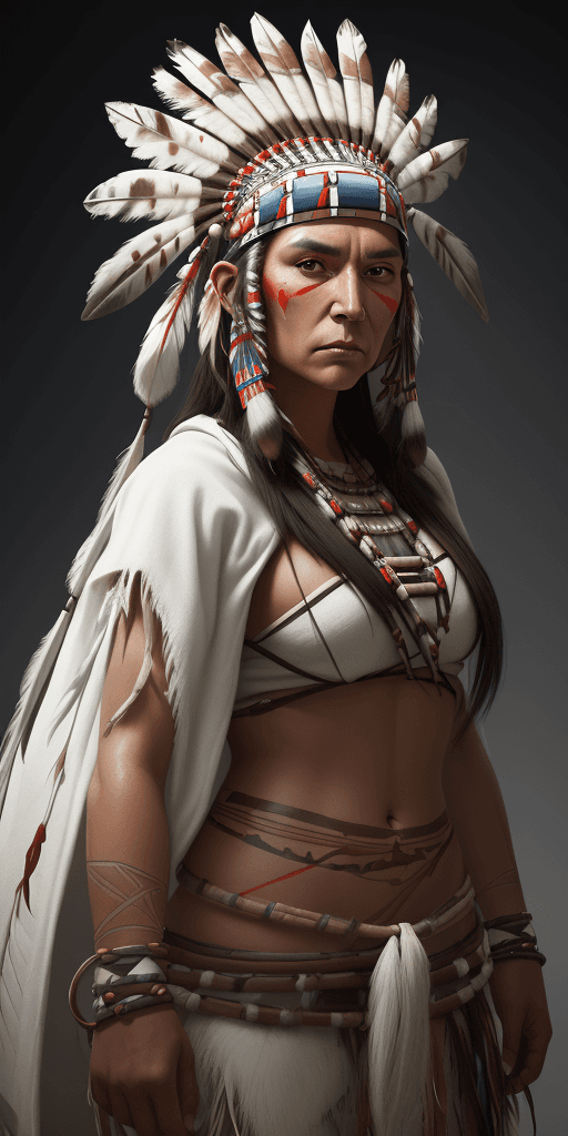 AI generated: a portrait, studio portrait, a stylized painting photograph of a native american woman warrior weari...