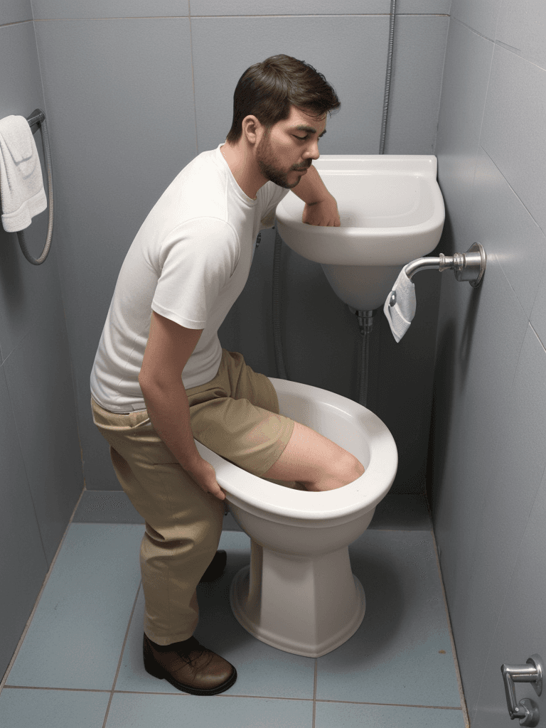 AI generated: man pooping in the urinal