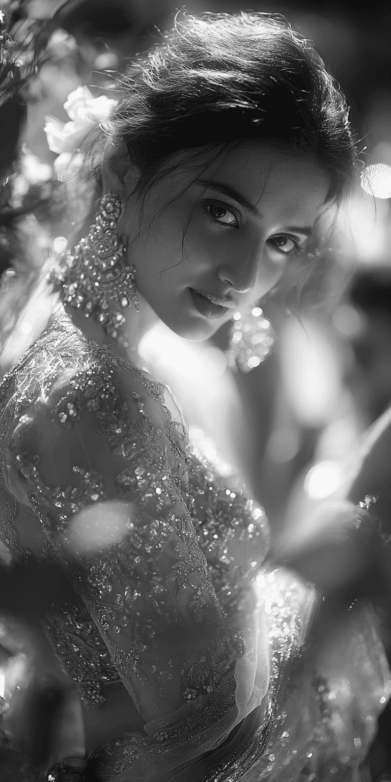 AI generated: Breathtakingly beautiful Indian woman, fashion photography, cover photo, black and white, female mod...