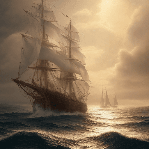 AI generated: Photo of a ultra realistic sailing ship, dramatic light, pale sunrise, cinematic lighting, battered,...