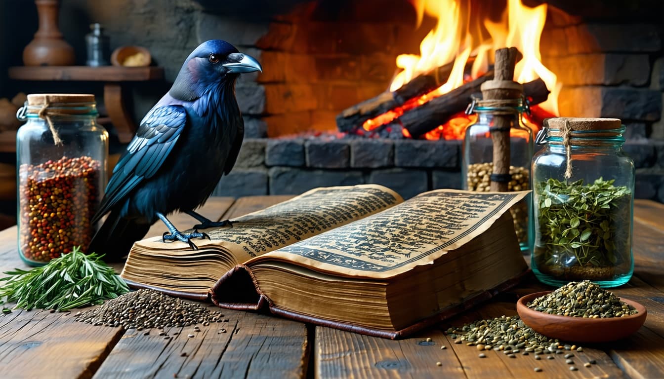 AI generated: An old leather-bound book lies on a wooden table. Ancient characters and mystical symbols can be see...