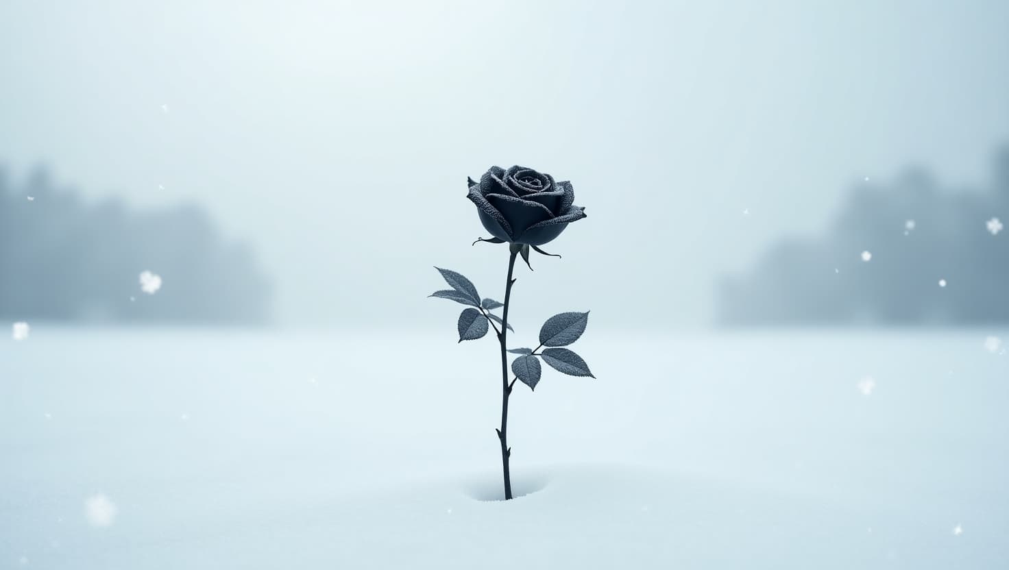 AI generated: A serene, completely white, icy landscape stretches towards the horizon, with a blanket of frost cov...