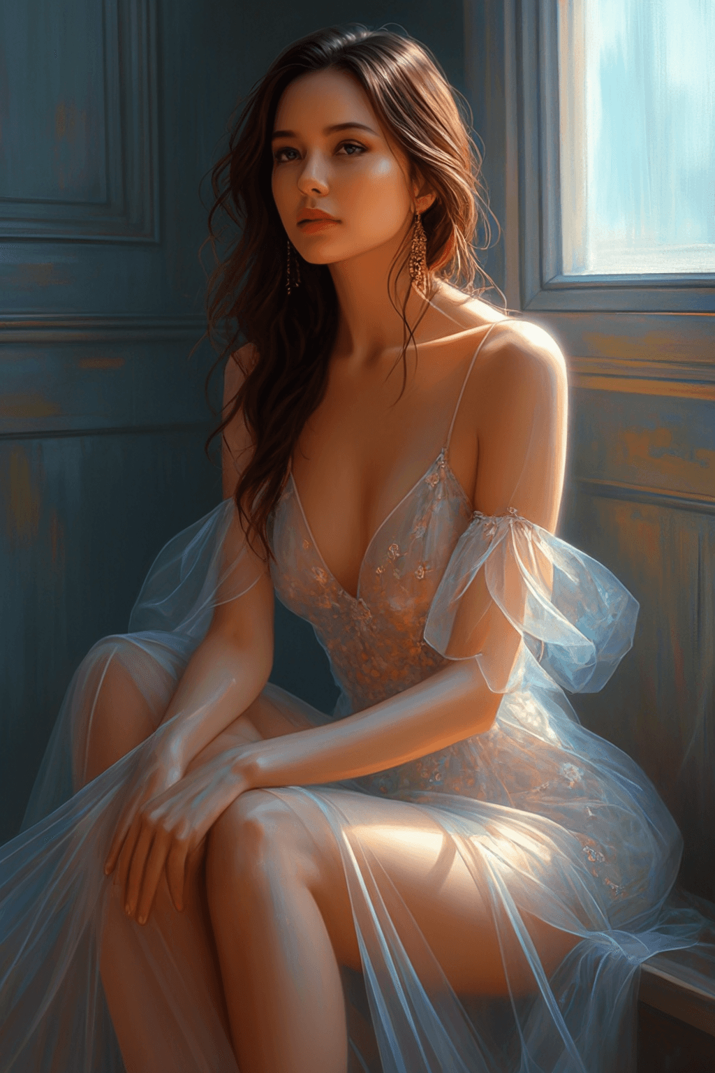 AI generated: A portrait of a young beautiful girl, smiling, Asymmetrical Cut hair style, fall dress, outdoor view...