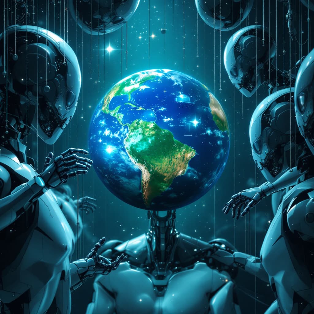 AI generated: The inhabitants of planet Earth are puppets, dominated by artificial intelligence.