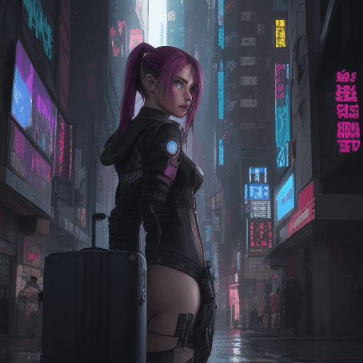 AI generated: suitcase in woman, cyberpunk

