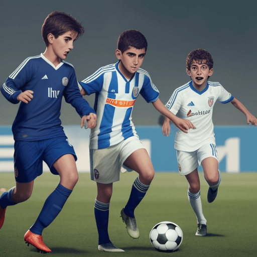 AI generated: Un chico de 13 años 
jugando futbol con los mejores jugadores del mundo
