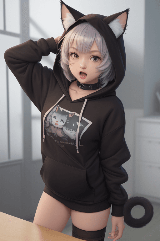 AI generated: masterpiece,best quality,ultra-detailed,CG,solo,offical wear,hoodie, hood,collarbone,open mouth,virt...